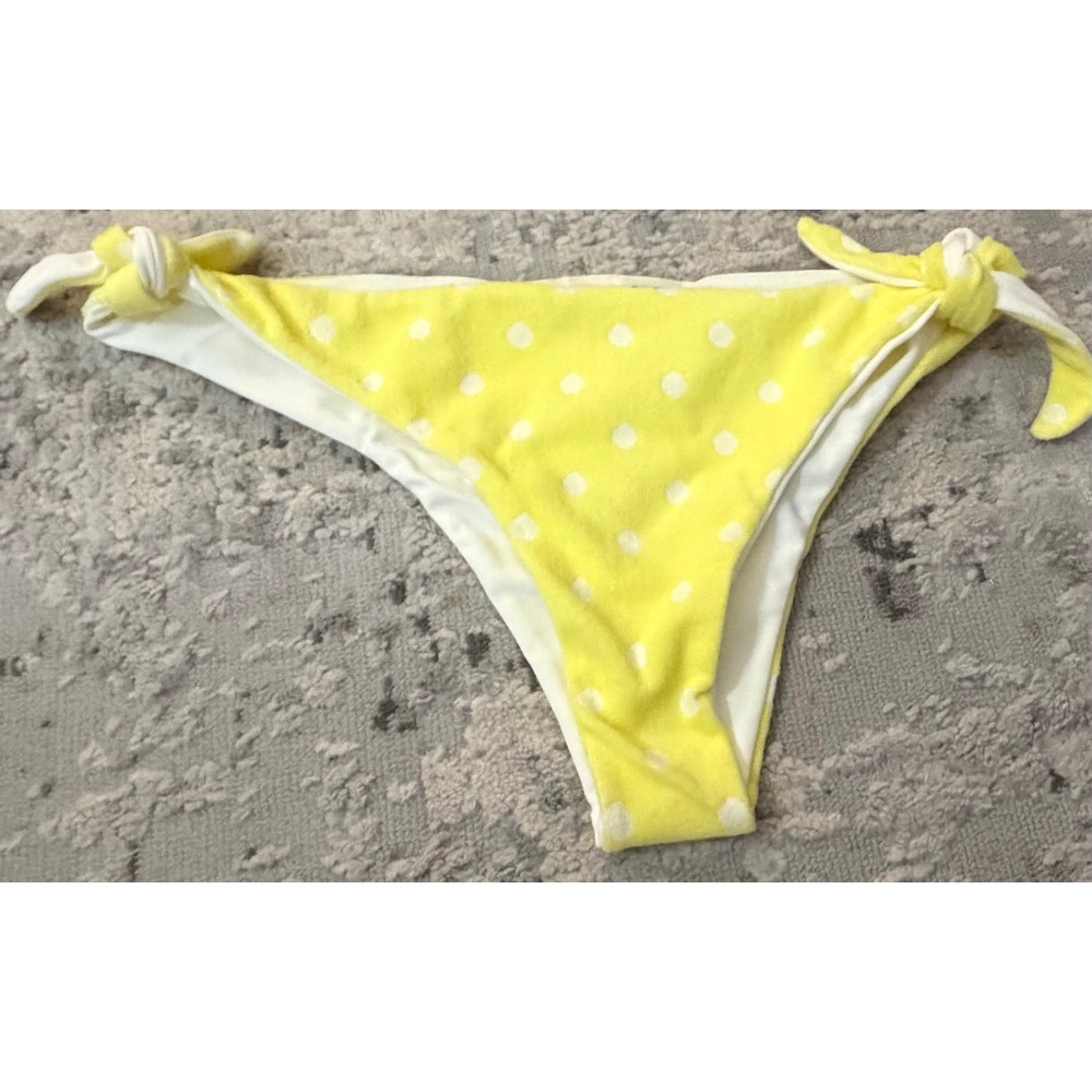 Beach Bunny Swimwear Yellow White Polka Dot Side Tie Bikini Bottom Womens medium